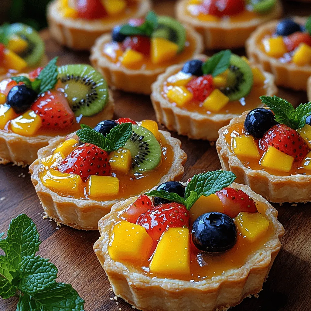Mini fruit tarts are a delightful addition to any dessert table, capturing the hearts of dessert lovers with their vibrant colors and delectable flavors. These charming little treats are not only visually appealing but also offer a perfect balance of sweetness, creaminess, and a slight crunch, making each bite a joy to savor. The combination of a crisp tart shell, smooth and luscious pastry cream, and fresh, juicy fruits creates a symphony of flavors and textures that is hard to resist.