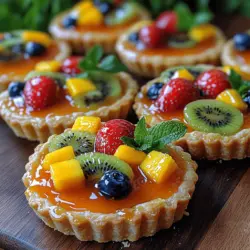Mini fruit tarts are a delightful addition to any dessert table, capturing the hearts of dessert lovers with their vibrant colors and delectable flavors. These charming little treats are not only visually appealing but also offer a perfect balance of sweetness, creaminess, and a slight crunch, making each bite a joy to savor. The combination of a crisp tart shell, smooth and luscious pastry cream, and fresh, juicy fruits creates a symphony of flavors and textures that is hard to resist.