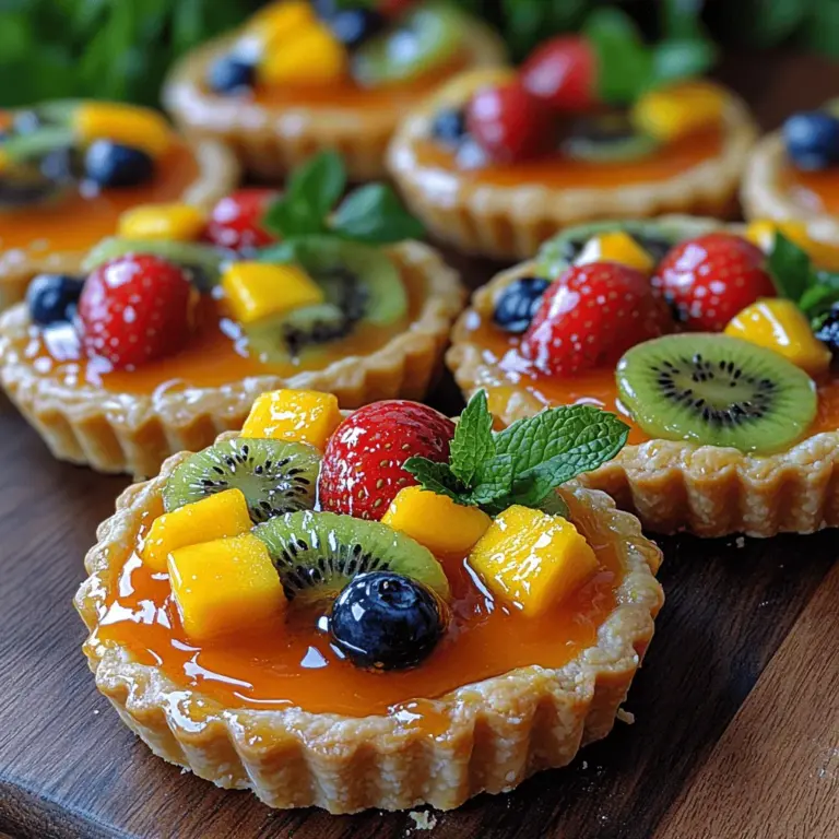 Mini fruit tarts are a delightful addition to any dessert table, capturing the hearts of dessert lovers with their vibrant colors and delectable flavors. These charming little treats are not only visually appealing but also offer a perfect balance of sweetness, creaminess, and a slight crunch, making each bite a joy to savor. The combination of a crisp tart shell, smooth and luscious pastry cream, and fresh, juicy fruits creates a symphony of flavors and textures that is hard to resist.