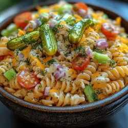 Pasta salads have long been a beloved staple at gatherings, picnics, and barbecues, serving as the perfect accompaniment to grilled meats or a light stand-alone dish. Their popularity can be attributed to their versatility, ease of preparation, and the ability to be made in advance, making them an ideal choice for those looking to simplify meal planning. Among the myriad of pasta salad options available, the Creamy Dill Pickle Pasta Salad stands out as a unique and flavorful twist on traditional recipes. This dish not only offers a creamy texture but also features the tangy bite of dill pickles, complemented by vibrant vegetables that add both color and crunch.