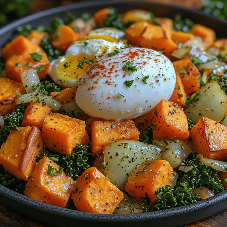 Sweet Potato Kale Hash is a vibrant and nutritious dish that has quickly gained popularity among health-conscious eaters and culinary enthusiasts alike. This colorful medley not only showcases the natural sweetness of the sweet potatoes but also highlights the earthy flavor of kale, creating a delightful combination that is both satisfying and nourishing. What makes this recipe even more appealing is its versatility; it can be enjoyed as a hearty breakfast, a wholesome lunch, or a satisfying dinner. Whether you’re looking for a filling start to your day or a nutritious side dish, Sweet Potato Kale Hash has you covered.