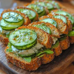 Cucumbers are the star of this sandwich, providing a refreshing crunch that balances perfectly with the creamy filling. This versatile vegetable is not only delicious but also packed with nutritional benefits. Cucumbers are composed of about 95% water, making them an excellent choice for staying hydrated, especially in warmer months. They are also low in calories, making them a guilt-free addition to any meal.