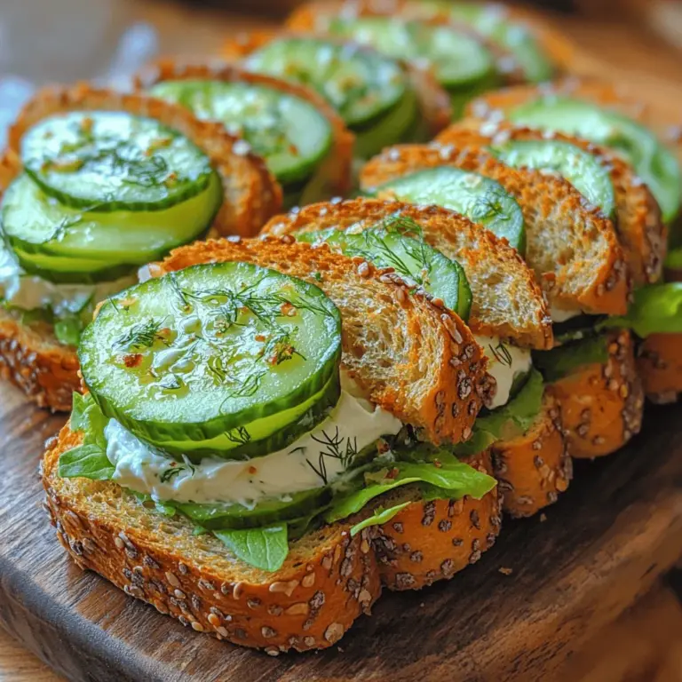 Cucumbers are the star of this sandwich, providing a refreshing crunch that balances perfectly with the creamy filling. This versatile vegetable is not only delicious but also packed with nutritional benefits. Cucumbers are composed of about 95% water, making them an excellent choice for staying hydrated, especially in warmer months. They are also low in calories, making them a guilt-free addition to any meal.