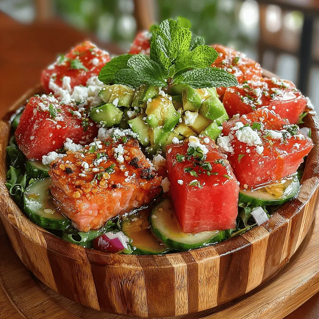 Creating a Watermelon & Salmon Salad Bowl involves a few key ingredients, each contributing to the dish's vibrant flavors and textures. Here’s a breakdown of how to prepare each ingredient effectively: