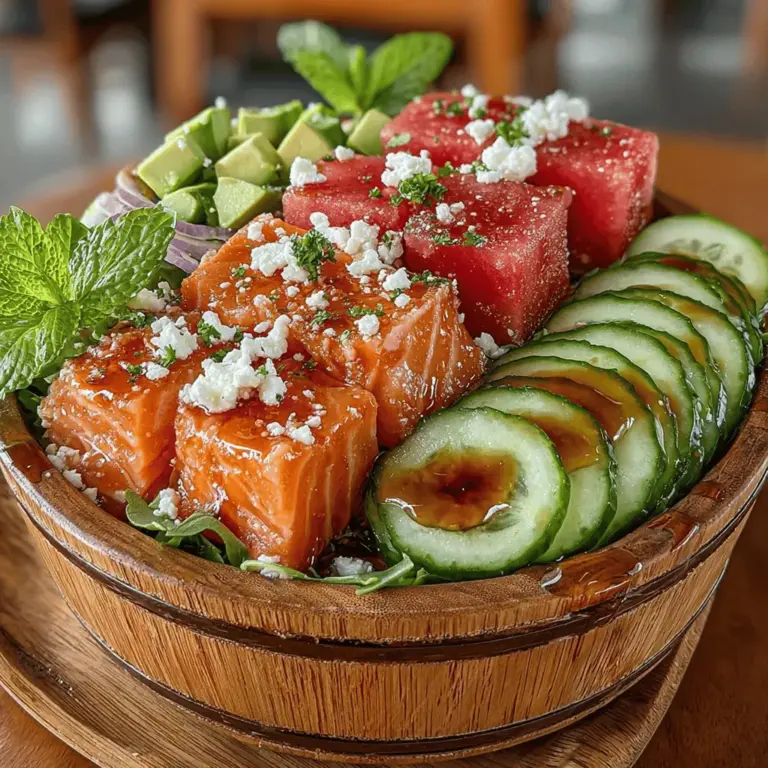 Creating a Watermelon & Salmon Salad Bowl involves a few key ingredients, each contributing to the dish's vibrant flavors and textures. Here’s a breakdown of how to prepare each ingredient effectively: