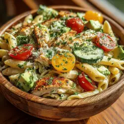 Whole wheat pasta is the heart of this salad, providing a satisfying texture while being significantly more nutritious than its refined counterparts. Rich in dietary fiber, whole wheat pasta aids in digestion and helps keep you feeling full longer, making it an excellent choice for anyone looking to manage their weight. It is also packed with essential nutrients, including B vitamins, iron, and magnesium, which are often stripped away during the processing of white pasta.