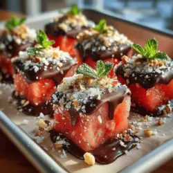 As the temperature rises and the days get longer, the craving for cool, refreshing treats becomes almost irresistible. Enter Frosty Chocolate-Dipped Watermelon Bites, a delightful fusion of juicy fruit and rich chocolate that promises to tantalize your taste buds while keeping you cool. This innovative dessert is not just a feast for the palate; it’s also a feast for the eyes, making it an ideal centerpiece for summer gatherings, picnics, or even a simple indulgence at home. The beauty of this recipe lies in its simplicity and versatility, allowing you to customize it according to your preferences or dietary needs.