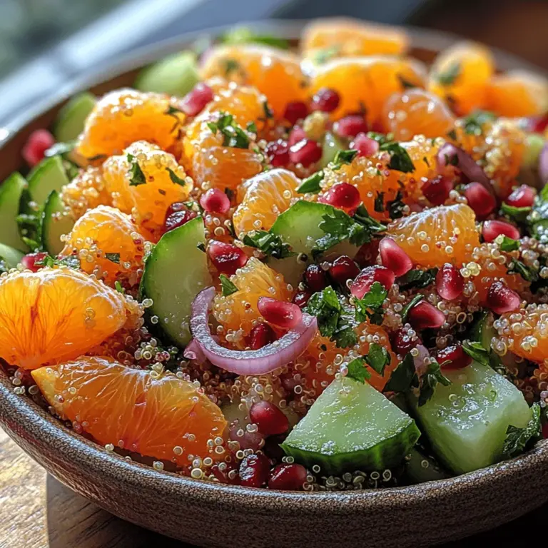 Welcome to the world of vibrant flavors and nutritious ingredients with our Bright & Zesty Citrus Quinoa Salad. This dish is not just a salad; it’s a celebration of fresh produce and wholesome grains that come together in a delightful medley. Perfect for any occasion, whether it's a summer picnic, a light lunch, or a hearty side dish for dinner, this salad embodies the spirit of healthy eating with a zest of citrus that invigorates the senses.