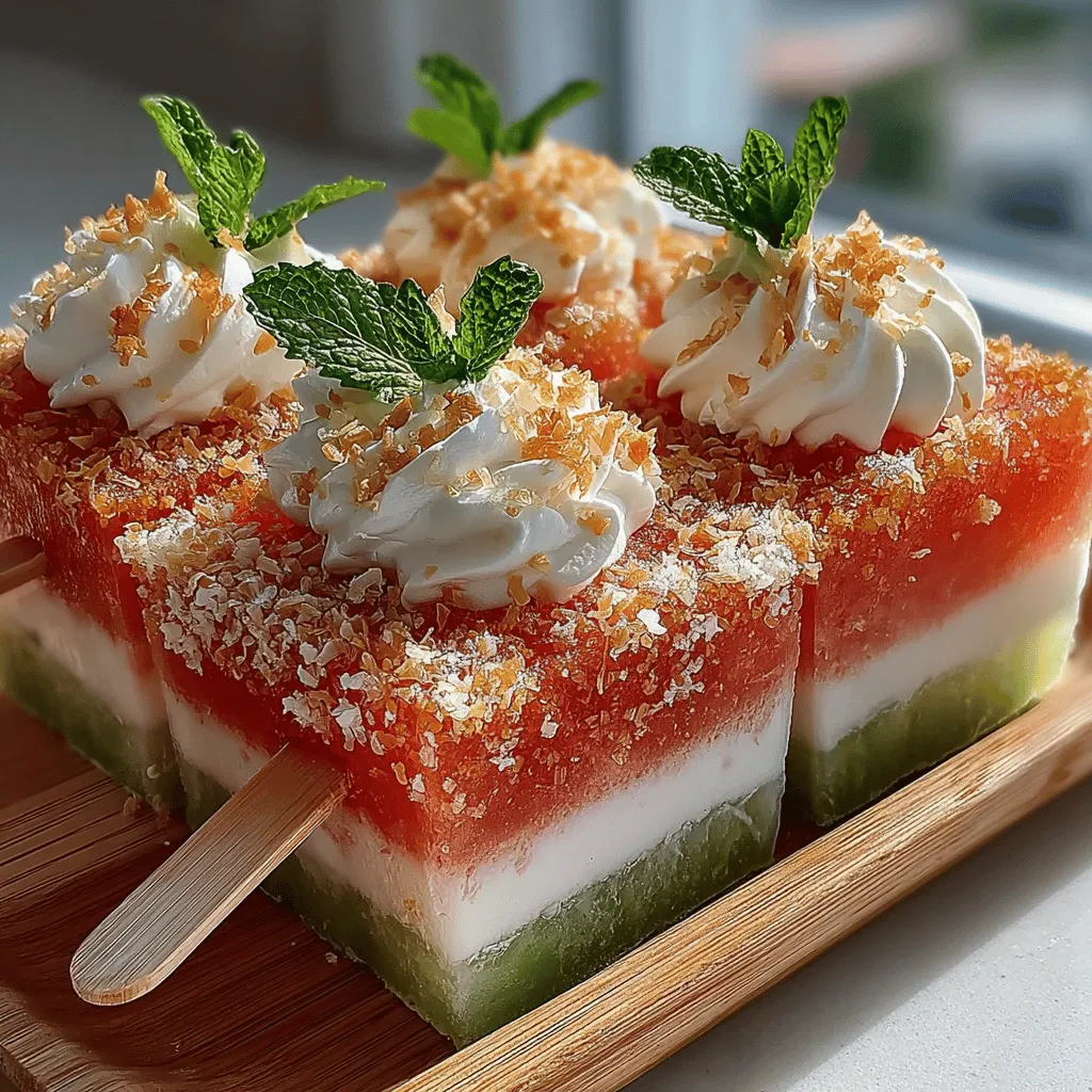As the sun blazes down and temperatures soar, there's nothing quite like a refreshing treat to cool off. Among the myriad of summer delights, <strong>Crispy Watermelon Popsicles</strong> stand out as a vibrant and nutritious option. These popsicles are a harmonious blend of juicy watermelon, zesty lime, and rich yogurt, all enveloped in a delightful crispy coconut coating. They not only satisfy a sweet craving but also celebrate the wholesome goodness of fresh ingredients, making them a healthier alternative to the mass-produced frozen treats found in stores.” /></p>
</p>
<h2>How to Effectively Coat the Popsicles: Techniques for Even Coverage</h2>
</p>
<p>Coating your watermelon popsicles not only adds flavor but also enhances the overall texture. To achieve an even coating, start by selecting the right mixture. A combination of unsweetened shredded coconut and a light drizzle of honey or agave syrup makes for an irresistible crust.</p>
</p>
<p>1. <strong>Prepare Your Coating Mixture</strong>: In a bowl, mix shredded coconut with a bit of honey or agave syrup. The sweetness will complement the watermelon while helping the coconut adhere better.</p>
<p>2. <strong>Coat Evenly</strong>: Once your watermelon popsicles have been frozen for about 1-2 hours (just enough for them to be firm but not completely solid), remove them from the freezer. Dip each popsicle into the coconut mixture, making sure to roll them around for even coverage.</p>
<p>3. <strong>Use Your Hands</strong>: To ensure that the coating sticks properly, you might find it helpful to use your hands. Gently press the coconut onto the popsicle as you roll it, ensuring every side is well-coated.</p>
</p>
<p>By following these steps, you can achieve a beautifully coated popsicle that is crispy on the outside and juicy on the inside.</p>
</p>
<h2>Adding Extra Coconut for Texture: Enhancing the Popsicle’s Crunch</h2>
</p>
<p>For those who love an extra crunch, incorporating additional coconut into your popsicle can elevate the texture. Here’s how to do it effectively:</p>
</p>
<p>1. <strong>Layering Technique</strong>: Instead of just rolling the popsicle in coconut, consider layering it. After dipping the popsicle in the coconut mixture, sprinkle a handful of extra shredded coconut on top while gently pressing it into the popsicle.</p>
<p>2. <strong>Coconut Chips</strong>: For an even crunchier texture, consider adding coconut chips to the mixture. These larger flakes provide a delightful bite and a different mouthfeel that contrasts beautifully with the creamy base of the popsicle.</p>
</p>
<p>These enhancements not only give your popsicles a unique texture but also make them visually appealing.</p>
</p>
<h3>Freezing to Perfection</h3>
</p>
<p>The freezing process is crucial for creating the perfect crispy watermelon popsicles. Here are some best practices to ensure they turn out just right.</p>
</p>
<h4>Best Practices for Freezing: Time and Temperature Considerations</h4>
</p>
<p>1. <strong>Optimal Freezing Temperature</strong>: Set your freezer to the coldest setting. A temperature of around -10°F (-23°C) is ideal for quickly solidifying your popsicles without forming large ice crystals.</p>
<p>2. <strong>Freezing Time</strong>: Allow the popsicles to freeze for at least 4-6 hours. This gives them enough time to become solid throughout, ensuring a satisfying texture when you bite into them.</p>
</p>
<h4>Ensuring Popsicle Sticks Stay in Place</h4>
</p>
<p>To prevent your popsicle sticks from sliding around, follow these tips:</p>
</p>
<p>1. <strong>Initial Firming</strong>: After pouring the popsicle mixture into molds, place them in the freezer for about 1-2 hours until the mixture is slightly firm. This will help the sticks stay in place when inserted.</p>
<p>2. <strong>Inserting the Sticks</strong>: Once the mixture is firm, carefully remove the molds and insert the sticks until they are halfway submerged. Return the molds to the freezer to complete the freezing process.</p>
</p>
<p>These steps will help maintain the integrity of your popsicles, ensuring that they come out beautifully when it’s time to serve.</p>
</p>
<h3>Unmolding and Serving</h3>
</p>
<p>Once your popsicles are perfectly frozen, it’s time to unmold and present them!</p>
</p>
<h4>Techniques for Easy Unmolding: Tips for Avoiding Breakage</h4>
</p>
<p>1. <strong>Warm Water Bath</strong>: To easily release the popsicles from the molds, dip the bottom of the mold in warm water for about 10-15 seconds. This slight warmth will help loosen the popsicle without compromising its shape.</p>
<p>2. <strong>Gentle Twist</strong>: If the popsicle still resists, gently twist the mold while pulling upwards. This technique helps to release the suction that may have formed during freezing.</p>
</p>
<p>By employing these methods, you can avoid breakage and ensure that your popsicles maintain their beautiful forms.</p>
</p>
<h4>Creative Serving Suggestions: Ideas for Presentation</h4>
</p>
<p>Presentation can make your watermelon popsicles even more appealing. Here are some creative serving ideas:</p>
</p>
<p>1. <strong>Fruit Skewers</strong>: Serve your popsicles with fresh fruit skewers. Thread chunks of watermelon, pineapple, and strawberries onto skewers for a colorful, healthy addition.</p>
<p>2. <strong>Yogurt Dipping Sauce</strong>: Pair your popsicles with a yogurt dip. Simply mix Greek yogurt with a bit of honey and vanilla for a creamy accompaniment.</p>
<p>3. <strong>Decorative Plates</strong>: Arrange your popsicles on a chilled plate or platter, garnished with mint leaves or edible flowers for an elegant touch.</p>
</p>
<p>These simple presentation ideas can elevate your popsicles from simple snacks to impressive summer treats.</p>
</p>
<h3>Nutritional Benefits of Watermelon Popsicles</h3>
</p>
<p>Crispy watermelon popsicles are not just delicious; they also provide several health benefits thanks to their fresh ingredients.</p>
</p>
<h4>Hydration and Nutrients from Watermelon</h4>
</p>
<p>Watermelon is composed of about 92% water, making it one of the most hydrating fruits available. This high water content helps keep you hydrated, especially during hot summer months.</p>
</p>
<p>1. <strong>Vitamins and Antioxidants</strong>: Watermelon is rich in vitamins A and C, which are essential for skin health and immune function. Additionally, it contains lycopene, an antioxidant that may protect against certain diseases.</p>
</p>
<h4>Probiotics and Protein from Yogurt</h4>
</p>
<p>Yogurt is another key ingredient in this recipe, contributing both protein and probiotics.</p>
</p>
<p>1. <strong>Benefits of Greek Yogurt</strong>: Greek yogurt is an excellent source of protein, which is important for muscle repair and overall health. It also contains probiotics, which are beneficial for gut health.</p>
<p>2. <strong>Dairy-Free Option</strong>: For those who prefer a dairy-free alternative, coconut yogurt provides a creamy texture along with healthy fats.</p>
</p>
<h4>Healthy Fats from Coconut</h4>
</p>
<p>Coconut is often praised for its health benefits, particularly its unique fat profile.</p>
</p>
<p>1. <strong>Role of Coconut in a Balanced Diet</strong>: The medium-chain triglycerides (MCTs) found in coconut are easily digestible and may provide a quick source of energy.</p>
<p>2. <strong>Benefits of MCTs</strong>: MCTs have been linked to improved metabolism and weight management, making coconut a healthful addition to your diet.</p>
</p>
<h3>Customization and Variations</h3>
</p>
<p>The beauty of crispy watermelon popsicles lies in their versatility. Feel free to get creative with flavors and ingredients!</p>
</p>
<h4>Flavor Variations</h4>
</p>
<p>1. <strong>Introducing Other Fruits</strong>: Consider mixing in other fruits like strawberries, blueberries, or peaches for an exciting flavor twist. These fruits not only add variety but also enhance the nutritional profile of your popsicles.</p>
<p>2. <strong>Spice It Up</strong>: For a unique flavor twist, add a pinch of chili powder or grated ginger to the watermelon mixture. This will give your popsicles a refreshing kick that is sure to impress.</p>
</p>
<h4>Dietary Adjustments</h4>
</p>
<p>1. <strong>Vegan Adaptations</strong>: To make this recipe vegan, swap out the yogurt for a plant-based yogurt alternative and use maple syrup instead of honey for sweetness.</p>
<p>2. <strong>Allergen-Friendly Options</strong>: Ensure the popsicles are nut-free and gluten-free by using appropriate ingredients. Check labels on all products to guarantee they meet dietary requirements.</p>
</p>
<h4>Presentation Ideas</h4>
</p>
<p>1. <strong>Creative Molds and Shapes</strong>: Use fun molds to create interesting shapes like stars or animals. This can make your popsicles especially appealing to kids.</p>
<p>2. <strong>Serving Suggestions</strong>: Pair your popsicles with fresh fruit or drizzle with a yogurt dip to enhance the flavor and presentation.</p>
</p>
<h3>Conclusion</h3>
</p>
<p>Crispy watermelon popsicles are not just a delicious way to cool down; they also offer a multitude of health benefits and customization options. By combining simple, fresh ingredients, you can create a refreshing treat that the whole family will love. Whether you’re enjoying them at a summer barbecue or as a healthy snack at home, these popsicles are sure to bring a smile to your face. So, embrace the joys of summer and whip up a batch of these delightful popsicles for your next get-together or as a special treat just for you!</p>
</div>