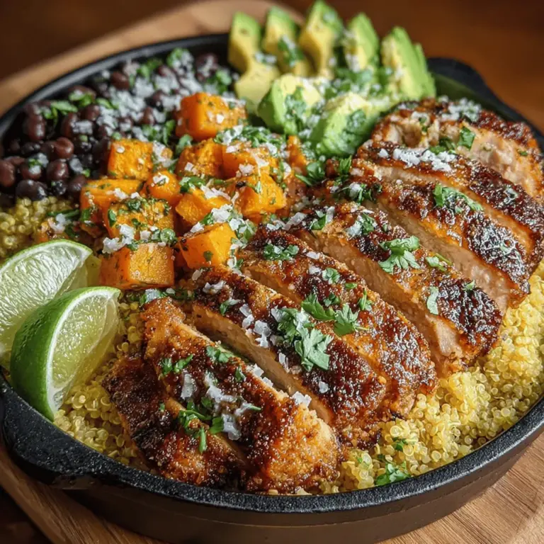 Embarking on a culinary adventure with the Roasted Chicken & Sweet Potato Quinoa Bowl offers a delicious way to embrace nutritious eating. This vibrant dish is not only visually appealing but also a powerhouse of flavor and health benefits. Combining tender roasted chicken, wholesome quinoa, and sweet potatoes, this bowl is a delightful option for lunch or dinner that caters to a variety of dietary needs while packing a nutritional punch. Rich in protein, fiber, and essential vitamins, the Roasted Chicken & Sweet Potato Quinoa Bowl provides a satisfying meal that is easy to prepare, making it ideal for meal prep or a quick weeknight dinner.