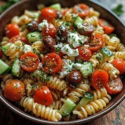 Creamy Greek Pasta Salad is a vibrant and delicious dish that seamlessly combines the flavors of the Mediterranean with the comfort of a classic pasta salad. This refreshing option not only satisfies cravings but also serves as a versatile addition to any meal, whether it's a summer picnic, a family barbecue, or a quick weeknight dinner. Its creamy texture, derived from a blend of Greek yogurt and mayonnaise, complements the crispness of fresh vegetables, making it a crowd-pleaser that is sure to delight both adults and children alike.