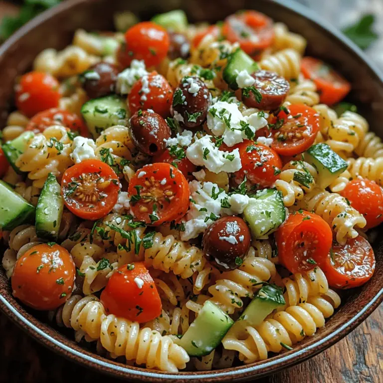 Creamy Greek Pasta Salad is a vibrant and delicious dish that seamlessly combines the flavors of the Mediterranean with the comfort of a classic pasta salad. This refreshing option not only satisfies cravings but also serves as a versatile addition to any meal, whether it's a summer picnic, a family barbecue, or a quick weeknight dinner. Its creamy texture, derived from a blend of Greek yogurt and mayonnaise, complements the crispness of fresh vegetables, making it a crowd-pleaser that is sure to delight both adults and children alike.