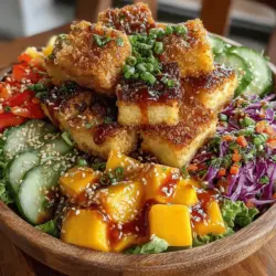 Welcome to the world of vibrant flavors with the Tropical Paradise Mango & Tofu Salad Bowl. This delightful dish is more than just a meal; it’s a celebration of fresh ingredients that come together to create a nutritious and visually stunning experience. The Tropical Paradise Mango & Tofu Salad Bowl is perfect for a variety of occasions, whether you’re seeking a light lunch, a refreshing side dish for dinner, or a healthy meal prep option for the week ahead. With its unique combination of sweet, savory, and crunchy elements, this salad offers a burst of flavor that is both satisfying and nourishing.