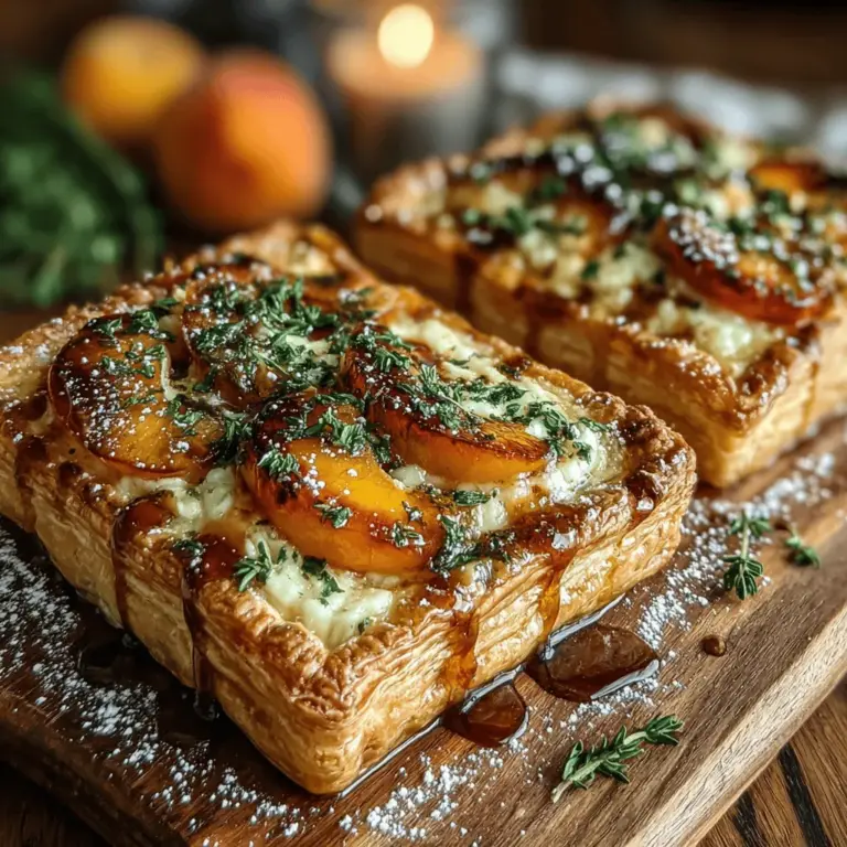 The culinary world is filled with dishes that tantalize the taste buds, but few combinations are as irresistible as sweet and savory. The interplay of flavors can elevate a simple meal into a memorable experience, making it perfect for a variety of occasions. One such dish that embodies this delightful contrast is the Sweet & Savory Peach & Brie Puff Pastry Tart. This recipe harmoniously blends the sweetness of ripe peaches with the creamy richness of Brie cheese, all enveloped in a flaky, buttery puff pastry. Whether served as an appetizer at a dinner party, a highlight of a weekend brunch, or even as a unique dessert, these tarts offer a versatile and visually stunning option that is sure to impress.
