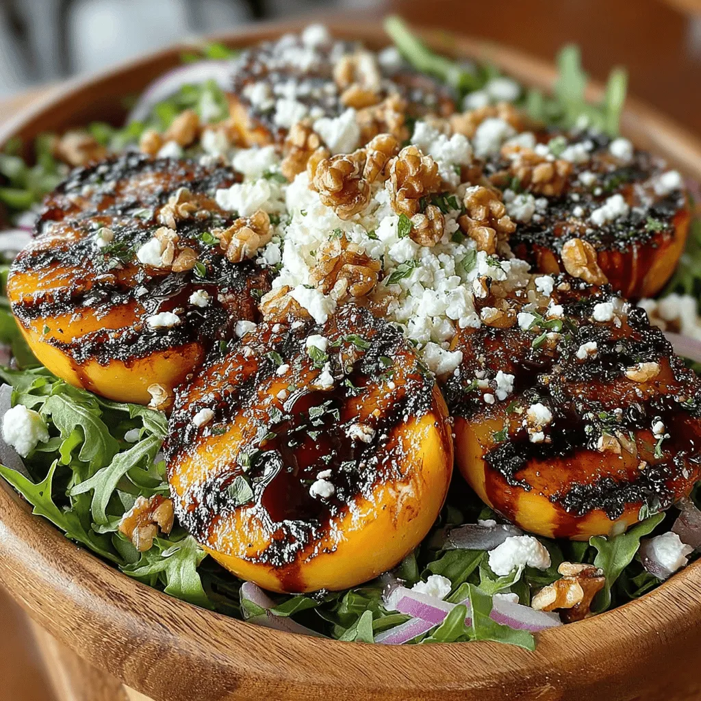As the summer sun warms our days, there's no better way to celebrate the season than with a vibrant Grilled Peach & Arugula Salad. This dish beautifully marries the sweetness of perfectly grilled peaches with the peppery bite of fresh arugula, creating a delightful medley of flavors and textures. The combination is not only visually appealing but also tantalizing to the palate, making it a standout option for summer gatherings, picnics, or even a light weeknight dinner.