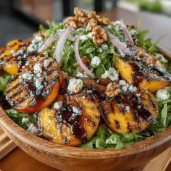 As the summer sun warms our days, there's no better way to celebrate the season than with a vibrant Grilled Peach & Arugula Salad. This dish beautifully marries the sweetness of perfectly grilled peaches with the peppery bite of fresh arugula, creating a delightful medley of flavors and textures. The combination is not only visually appealing but also tantalizing to the palate, making it a standout option for summer gatherings, picnics, or even a light weeknight dinner.