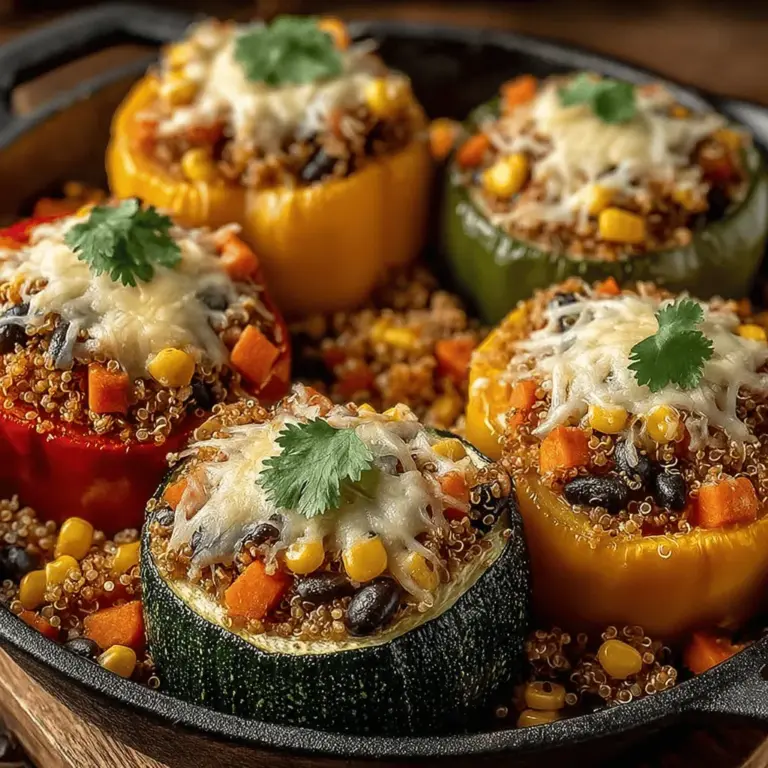 Stuffed peppers have long been a staple in kitchens around the world, celebrated for their versatility and healthful qualities. This dish not only serves as a meal but also as a canvas for creativity, allowing cooks to express their culinary flair while providing a balanced and nutritious option for families and individuals alike. By incorporating quinoa and a variety of colorful vegetables, Savory Quinoa & Veggie Stuffed Peppers emerge as an appealing choice for those looking to embrace more plant-based meals in their diet. The ease of preparation paired with the vibrant presentation makes this dish an enticing option for both novice cooks and seasoned chefs.