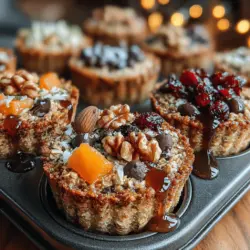 In a medium bowl, combine 2 cups of rolled oats, 1 cup of chopped nuts (such as almonds, walnuts, or pecans), and a pinch of salt. Stir until everything is well integrated, creating a solid foundation for your granola cups. The oats provide a hearty base, while the nuts add a satisfying crunch and healthy fats. This combination is not only nutritious but also forms the backbone of the flavor profile for your granola cups.