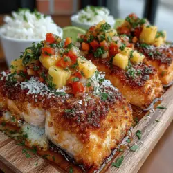 Coconut Crusted Salmon with Pineapple Salsa is a delightful culinary creation that transports your taste buds to a tropical paradise. This dish artfully combines the richness of salmon with the sweet and tangy notes of fresh pineapple, creating a harmonious balance that is as pleasing to the palate as it is to the eye. Perfectly suited for both weeknight dinners and special occasions, this recipe is not only delicious but also brimming with nutritious ingredients, making it a wholesome choice for health-conscious diners.