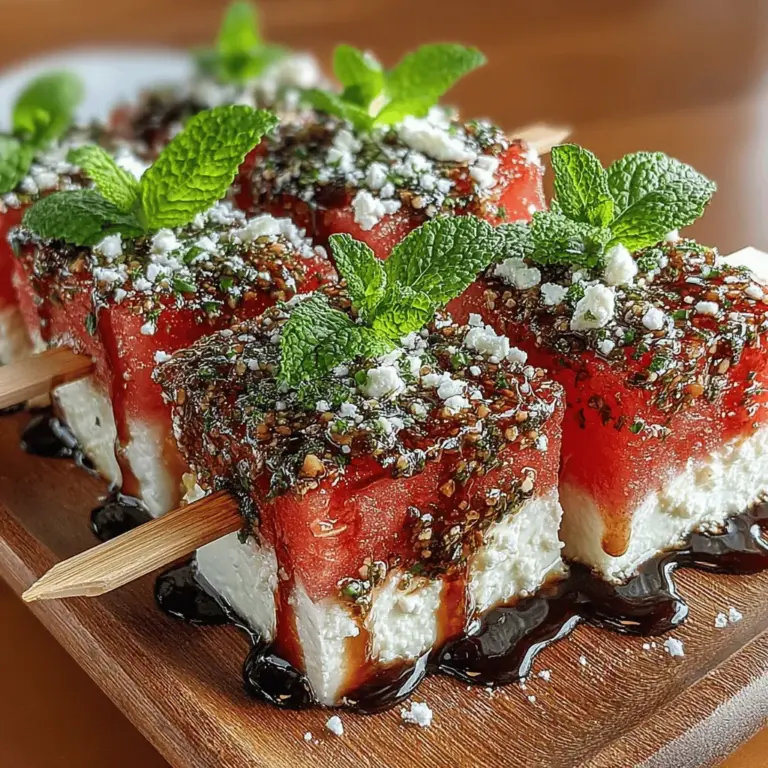 As the summer months approach, finding the right recipes for gatherings becomes essential. Enter the Refreshing Watermelon Mint Feta Skewers—a vibrant and light appetizer that is sure to impress your guests while keeping you cool in the heat. This dish is not just a feast for the eyes; it combines the sweetness of ripe watermelon, the creaminess of feta cheese, and the aromatic freshness of mint, creating a harmonious balance of flavors that tantalizes the taste buds.
