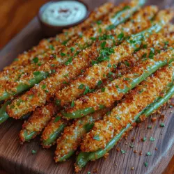 When it comes to achieving that perfect crunch in your Crunchy Garlic Green Bean Fries, the role of oil cannot be overstated. Spraying oil on the green beans before baking is essential for several reasons. First, oil helps to create a barrier that encourages browning. When heat is applied, the oil heats up and aids in the Maillard reaction, which is responsible for the delightful golden color and complex flavors associated with crispy foods. In addition, a light coating of oil prevents the green beans from sticking to the baking sheet, allowing for even cooking and easy removal once they are done.