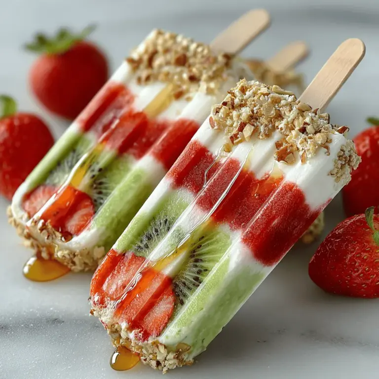 To kick off your Frozen Yogurt Strawberry Kiwi Pops, you'll first need to prepare the strawberry mixture. This process is simple, yet it allows for customization based on your texture preference. Start by washing and hulling about 2 cups of fresh strawberries. Place them in a blender along with 1 cup of Greek yogurt, 2 tablespoons of honey (or maple syrup for a vegan option), and a splash of lemon juice to brighten the flavors. Blend until smooth, ensuring there are no lumps.