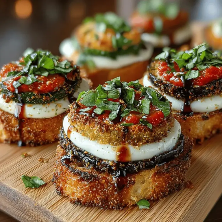 Welcome to the delightful world of Mini Eggplant Mozzarella Toast Stacks, a culinary creation that embodies the essence of Mediterranean cuisine. This dish brings together the creamy richness of mozzarella, the earthy notes of roasted eggplant, and a medley of aromatic herbs, all artfully layered on toasted bread. Whether you're hosting a casual family dinner or planning a sophisticated gathering, these stacks are not only visually appealing but also incredibly easy to prepare, making them a standout option for any occasion.