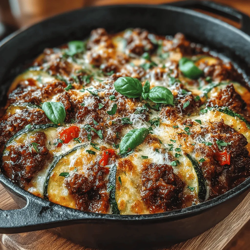 To begin crafting your Zucchini Pizza Casserole, the first step is to prepare the meat. Use a large skillet over medium heat and add your Italian sausage. If you prefer a leaner option, ground turkey can also be a delicious substitute. As the sausage cooks, break it apart with a spatula, ensuring that it browns evenly and is fully cooked through. This process typically takes about 7-10 minutes.