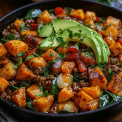 - 1 pound ground turkey - 2 medium sweet potatoes, diced - 1 medium onion, chopped - 2 cloves garlic, minced - 1 bell pepper, diced (any color) - 2 cups fresh spinach - 1 teaspoon olive oil - 1 teaspoon smoked paprika - 1/2 teaspoon cumin - Salt and pepper to taste - Optional: fresh herbs for garnish (parsley or cilantro)