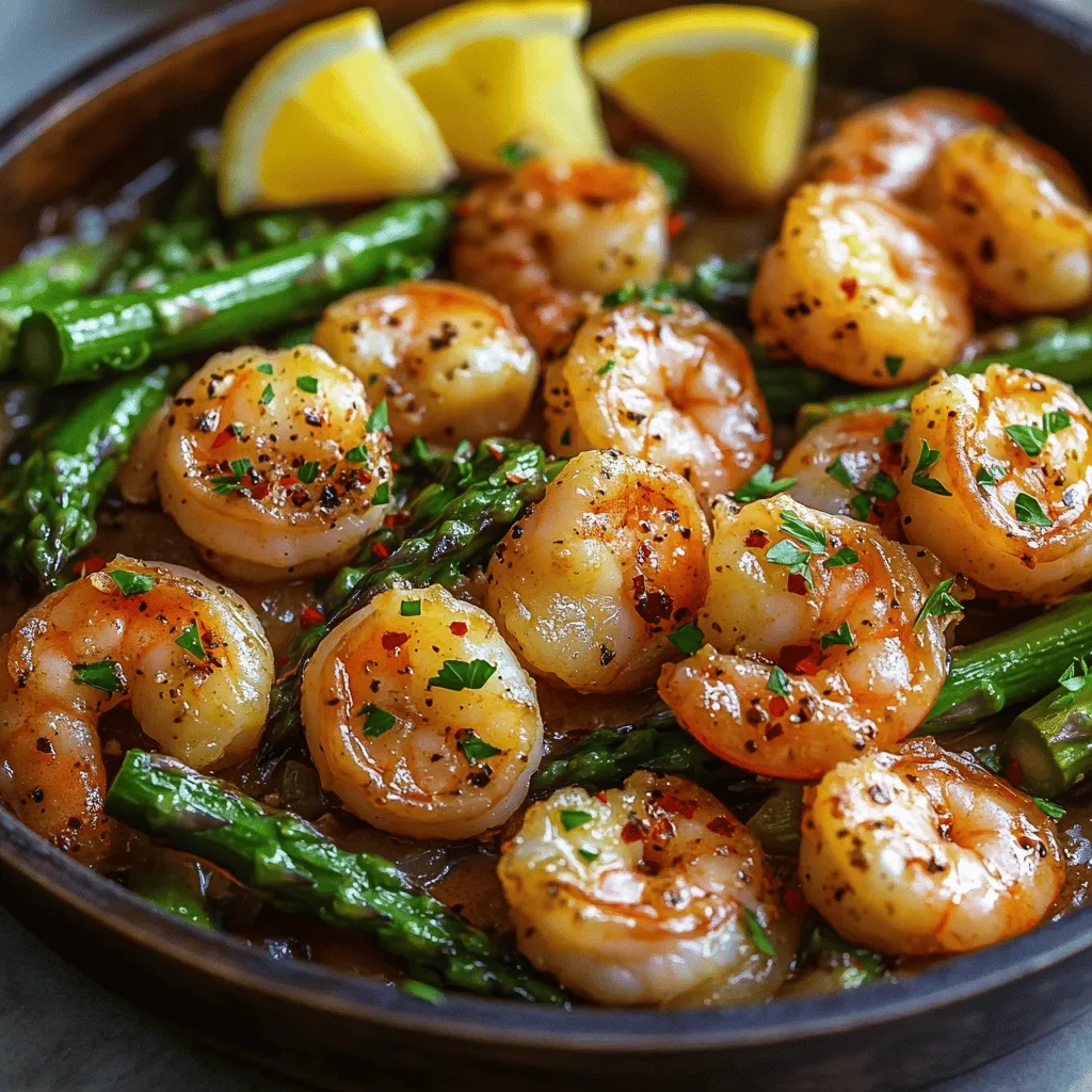 Zesty Lemon Garlic Shrimp with Asparagus Skillet is a delightful and nutritious seafood dish that brings together the fresh flavors of succulent shrimp and vibrant asparagus, all enveloped in a zesty lemon garlic sauce. This recipe is not only simple but also quick to prepare, making it an ideal choice for busy weeknights or an elegant addition to dinner parties. The combination of tender shrimp and crisp asparagus creates a dish that is pleasing to the eye and the palate, appealing to those in search of a delicious and satisfying meal.