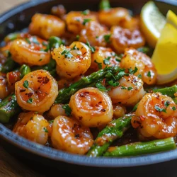 Zesty Lemon Garlic Shrimp with Asparagus Skillet is a delightful and nutritious seafood dish that brings together the fresh flavors of succulent shrimp and vibrant asparagus, all enveloped in a zesty lemon garlic sauce. This recipe is not only simple but also quick to prepare, making it an ideal choice for busy weeknights or an elegant addition to dinner parties. The combination of tender shrimp and crisp asparagus creates a dish that is pleasing to the eye and the palate, appealing to those in search of a delicious and satisfying meal.