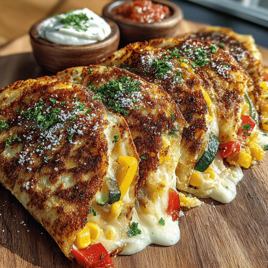 - 4 large flour tortillas - 1 cup shredded cheese (cheddar, mozzarella, or a blend) - 1 cup mixed bell peppers, diced - 1 medium zucchini, grated - 1 cup frozen corn, thawed - 1 small onion, finely chopped - 2 cloves garlic, minced - 1 teaspoon ground cumin - 1 teaspoon chili powder - 2 tablespoons olive oil - Salt and pepper to taste - Fresh cilantro (optional, for garnish)