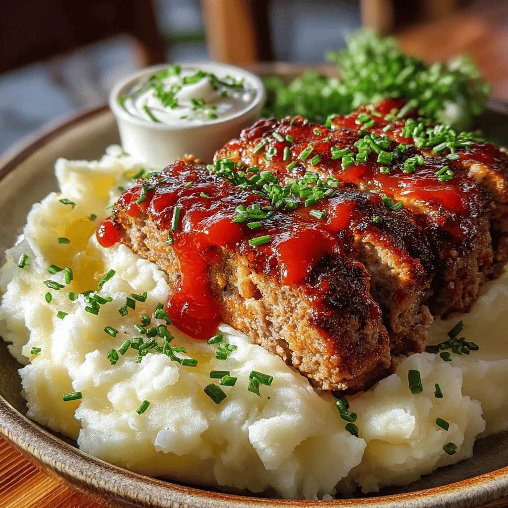 <strong>For the Meatloaf:</strong> – 1 ½ pounds ground beef (preferably 80/20 for optimal flavor) – 1 cup breadcrumbs (panko or regular) – 1 small onion, finely chopped – 1 bell pepper, finely chopped (any color) – 2 large eggs – ½ cup ketchup (plus extra for glazing) – 1 tablespoon Worcestershire sauce – 1 teaspoon Italian seasoning – 1 teaspoon salt – ½ teaspoon black pepper – ½ teaspoon smoked paprika” /></p>
</p>
<h2>Creamy Mashed Potatoes: The Perfect Accompaniment</h2>
</p>
<h3>Importance of Mashed Potatoes in American Cuisine</h3>
<p>Mashed potatoes are a staple in American households, often served at family gatherings, holidays, and comforting weeknight dinners. Their creamy texture and mild flavor make them the ideal side dish to complement heartwarming entrees like meatloaf. This classic pairing not only satisfies hunger but also evokes a sense of nostalgia and home.</p>
</p>
<h3>Variations on Mashed Potatoes: Using Heavy Cream for Richer Flavor</h3>
<p>For those looking to elevate their mashed potatoes, incorporating heavy cream can add a luxurious richness that transforms this simple side into a decadent dish. Other variations include adding garlic, sour cream, or cheese for a flavor twist. Experimenting with different ingredients can yield delightful results, making mashed potatoes versatile enough to suit any palate.</p>
</p>
<h3>Nutritional Aspects of Potatoes and Their Preparation</h3>
<p>Potatoes are a good source of vitamins C and B6, potassium, and fiber, especially when the skin is left on. While they are often seen as a comfort food, their nutritional profile can be beneficial when prepared mindfully. Choosing healthier preparation methods and portion sizes can help maintain a balanced diet while still enjoying this beloved dish.</p>
</p>
<h2>Essential Ingredients for Creamy Mashed Potatoes</h2>
</p>
<h3>Breakdown of Ingredients Used in Mashed Potatoes</h3>
<p>The foundation of creamy mashed potatoes typically includes just a few essential ingredients: potatoes, butter, milk or heavy cream, and seasoning. Each plays a vital role in creating that classic texture and flavor.</p>
</p>
<h3>Russet Potatoes: Why They Are Ideal for Mashing</h3>
<p>Russet potatoes are often recommended for mashing due to their high starch content, which leads to a fluffy and smooth consistency. Their thick skin and low moisture make them perfect for absorbing butter and cream, creating that desired creamy texture.</p>
</p>
<h3>Milk vs. Heavy Cream: Choosing the Right Liquid for Desired Creaminess</h3>
<p>Choosing between milk and heavy cream can significantly affect the richness of your mashed potatoes. While milk can provide a lighter option, heavy cream delivers a fuller, more indulgent flavor. Consider your dietary preferences and the overall meal balance when making this choice.</p>
</p>
<h3>Butter: Enhancing Flavor and Richness</h3>
<p>Butter is essential in mashed potatoes, not just for richness but also for flavor enhancement. Using high-quality unsalted butter allows you to control the saltiness of the dish and adds a smooth, creamy texture.</p>
</p>
<h3>Seasoning: The Role of Salt and Pepper in Elevating the Dish</h3>
<p>Proper seasoning is crucial to bringing out the flavors of the potatoes. A generous pinch of salt enhances the natural taste, while freshly cracked black pepper adds a subtle warmth. Taste your mashed potatoes before serving and adjust the seasoning to your preference.</p>
</p>
<h2>Step-by-Step Guide to Making Creamy Mashed Potatoes</h2>
</p>
<h3>Boiling Potatoes: Tips for Ensuring Even Cooking</h3>
<p>To achieve perfectly cooked potatoes, start by cutting them into uniform pieces. This ensures they cook evenly. Place them in a pot of cold, salted water and bring it to a boil. Cooking them this way helps them absorb flavor and prevents them from becoming waterlogged.</p>
</p>
<h3>Mashing Techniques: Tools and Methods to Achieve the Perfect Consistency</h3>
<p>Whether you prefer a traditional potato masher, a ricer for ultra-smooth results, or a hand mixer for a fluffy texture, the tool you choose can affect the final outcome. Mash the potatoes until they reach your desired consistency, being careful not to overwork them, which can lead to a gluey texture.</p>
</p>
<h3>Adjusting Flavor: Balancing Seasoning to Personal Preference</h3>
<p>Once your potatoes are mashed, gradually incorporate your chosen liquid and butter. Taste frequently to find the right balance of creaminess and seasoning. This is your chance to customize the dish to your liking, adding more or less of each ingredient as needed.</p>
</p>
<h2>Serving Suggestions and Presentation</h2>
</p>
<h3>Ideas for Plating Meatloaf and Mashed Potatoes for an Appealing Presentation</h3>
<p>When serving your meatloaf and mashed potatoes, consider using a large plate to create a visually appealing arrangement. Place a generous scoop of mashed potatoes beside a slice of meatloaf, using a spoon to create a small well for gravy or sauce if desired.</p>
</p>
<h3>Garnishing Options: Enhancing the Visual Appeal with Fresh Herbs</h3>
<p>A sprinkle of fresh parsley or chives can brighten your dish and add a pop of color. Not only do these herbs enhance the visual appeal, but they also contribute fresh flavors that complement the richness of the meatloaf and mashed potatoes.</p>
</p>
<h3>Suggestions for Side Dishes or Sauces to Complement the Meal</h3>
<p>Consider serving steamed vegetables, such as green beans or carrots, for a vibrant contrast. Additionally, a rich gravy or a tangy barbecue sauce can take your meatloaf to the next level, making the meal even more satisfying.</p>
</p>
<h2>Conclusion</h2>
<p>The combination of comforting meatloaf and creamy mashed potatoes embodies the essence of homestyle cooking. This meal not only nourishes the body but also feeds the soul, creating moments of joy and togetherness at the dinner table. Embrace the art of home-cooked meals, and relish the satisfaction that comes from preparing a dish that brings warmth and comfort to your loved ones.</p>
<div id=