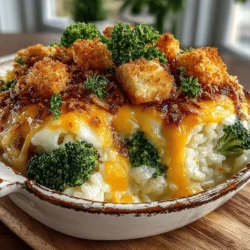 To elevate your Cheesy Broccoli and Rice Casserole, a homemade breadcrumb topping is essential. This crunchy layer adds not only texture but also a rich flavor that beautifully contrasts with the creamy filling. To create this delightful topping, start by melting unsalted butter in a small saucepan over low heat. You’ll need about 1/2 cup of butter for a generous amount of breadcrumbs.