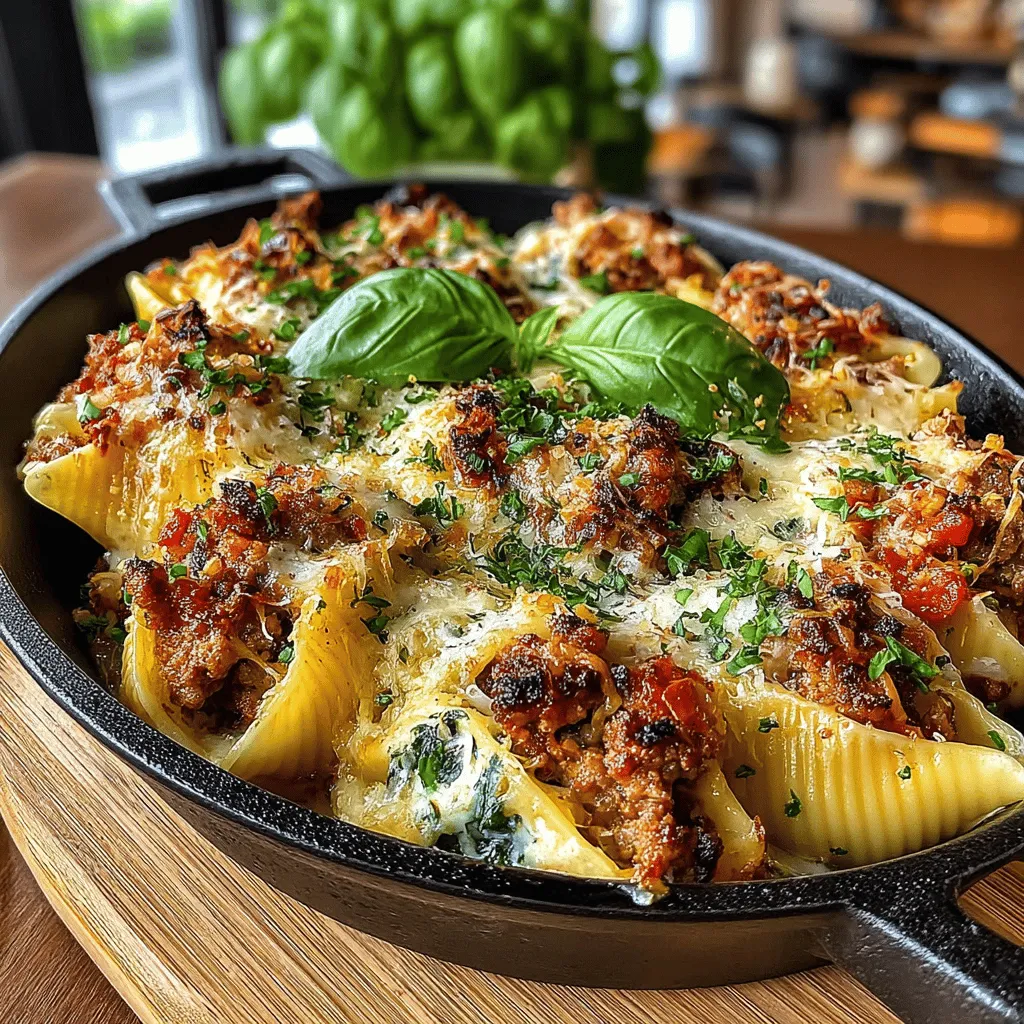 - 20 large pasta shells - 1 pound ground turkey - 2 cups fresh spinach, chopped - 1 cup ricotta cheese - 1 cup shredded mozzarella cheese - 1/2 cup grated Parmesan cheese - 1 small onion, diced - 2 cloves garlic, minced - 2 cups marinara sauce - 1 tablespoon olive oil - Salt and pepper to taste - Optional: Fresh basil for garnish