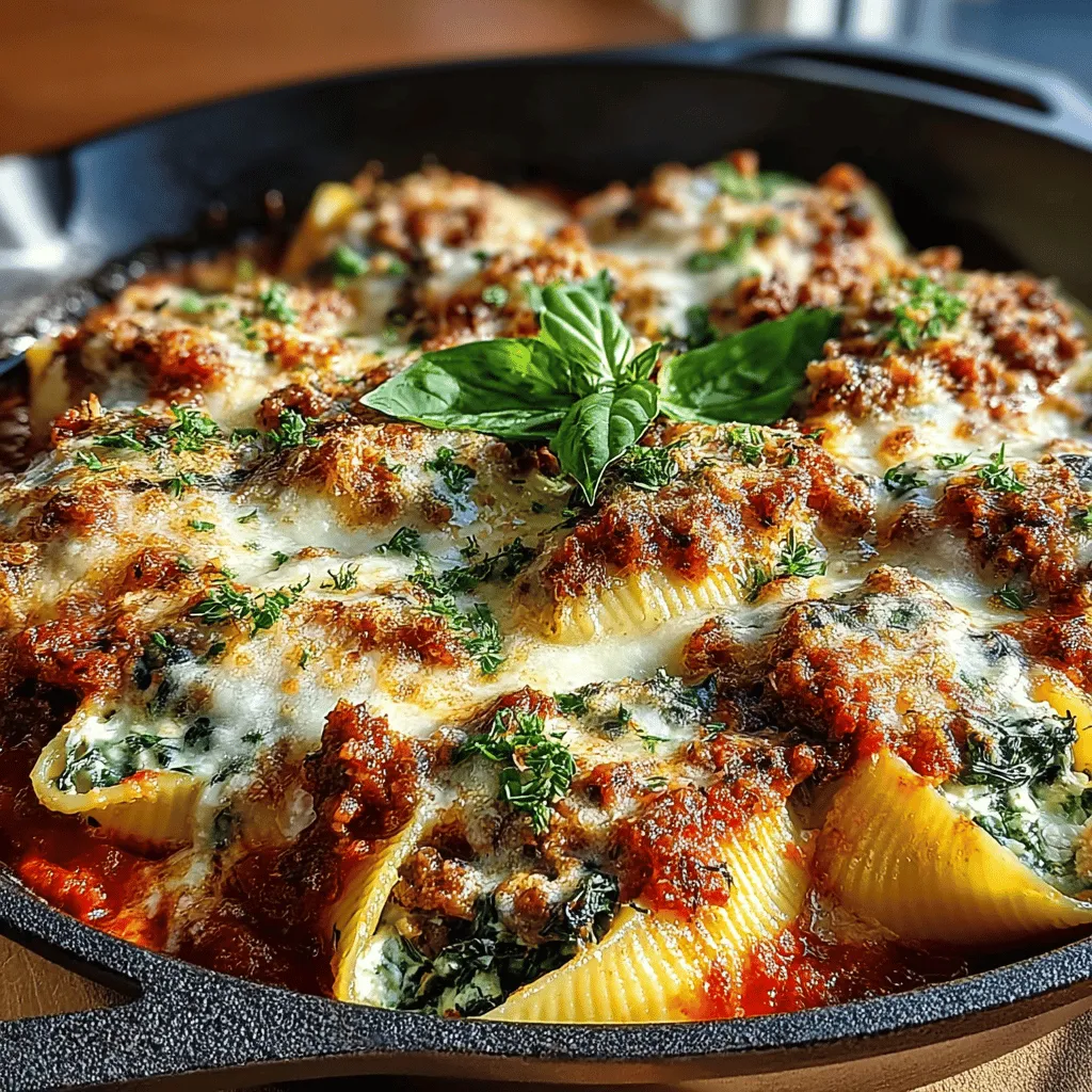 - 20 large pasta shells - 1 pound ground turkey - 2 cups fresh spinach, chopped - 1 cup ricotta cheese - 1 cup shredded mozzarella cheese - 1/2 cup grated Parmesan cheese - 1 small onion, diced - 2 cloves garlic, minced - 2 cups marinara sauce - 1 tablespoon olive oil - Salt and pepper to taste - Optional: Fresh basil for garnish