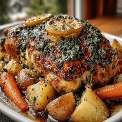 - 1 whole chicken (about 4-5 pounds) - 1/4 cup olive oil - 2 tablespoons fresh rosemary, chopped - 2 tablespoons fresh thyme, chopped - 2 tablespoons fresh parsley, chopped - 4 cloves garlic, minced - 1 lemon, zested and halved - 4 medium carrots, cut into chunks - 4 medium potatoes, quartered - 2 medium onions, quartered - Salt and pepper to taste