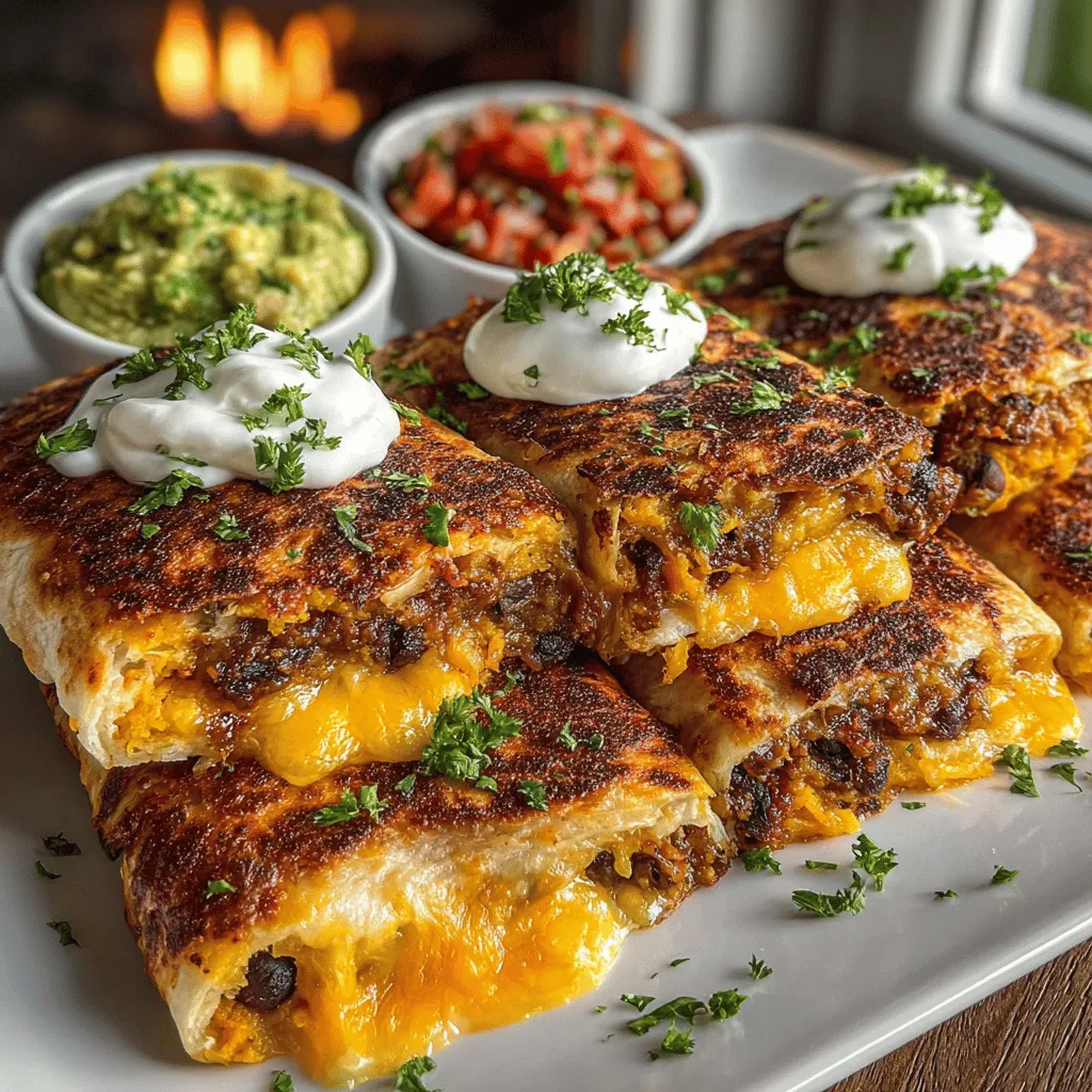 - 2 medium sweet potatoes - 1 can (15 oz) black beans, rinsed and drained - 1 cup shredded cheddar cheese or pepper jack cheese - 1 teaspoon ground cumin - 1 teaspoon chili powder - 1 teaspoon garlic powder - Salt and pepper to taste - 4 large flour tortillas - Olive oil for cooking - Fresh cilantro (optional, for garnish) - Sour cream or salsa (optional, for serving)