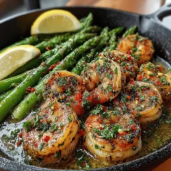 Asparagus is a key player in this dish, providing a delightful crunch that complements the juicy shrimp. To achieve the perfect texture, begin by trimming the woody ends of the asparagus. You can do this by gently bending the stalk until it snaps; this natural breaking point will ensure you remove the tougher parts.