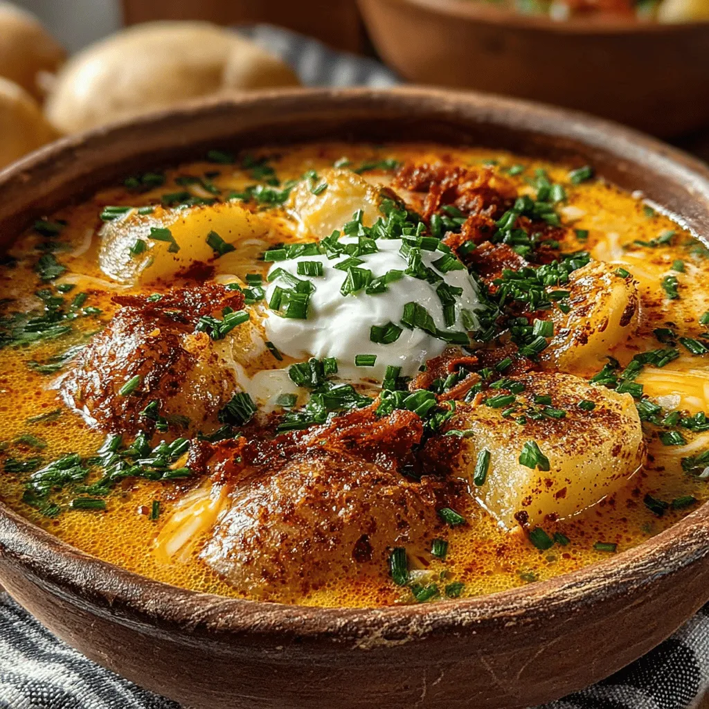 - 4 large Russet potatoes - 1 medium onion, chopped - 3 cloves of garlic, minced - 4 cups vegetable broth (or chicken broth) - 1 cup heavy cream - 2 cups sharp cheddar cheese, shredded - 1 teaspoon dried thyme - Salt and pepper to taste - Fresh chives, chopped (for garnish)