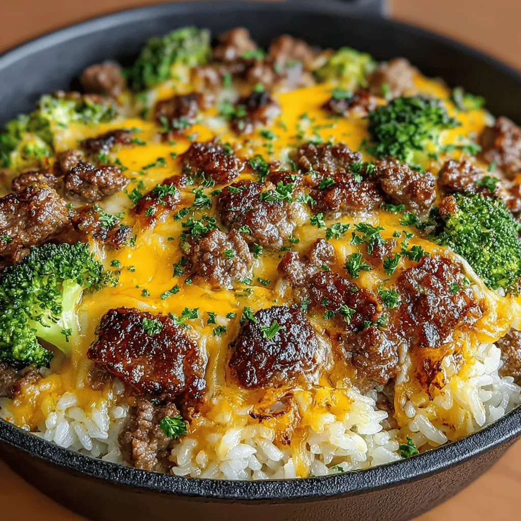 - 1 pound ground beef - 1 cup long-grain rice - 2 cups broccoli florets (fresh or frozen) - 1 medium onion, diced - 2 cloves garlic, minced - 2 cups beef broth - 1 cup shredded cheddar cheese - 2 tablespoons soy sauce - 1 teaspoon paprika - 1/2 teaspoon black pepper - 1/2 teaspoon salt - 2 tablespoons olive oil