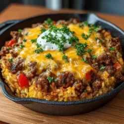 - 1 pound ground beef - 1 medium onion, diced - 2 cloves garlic, minced - 1 cup long-grain white rice - 1 can (14.5 ounces) diced tomatoes with green chilies - 2 cups beef broth - 1 cup frozen mixed vegetables (peas, carrots, corn, etc.) - 1 teaspoon onion powder - 1 teaspoon garlic powder - 1 teaspoon smoked paprika - Salt and pepper to taste - 1 cup shredded cheese (cheddar or a blend)