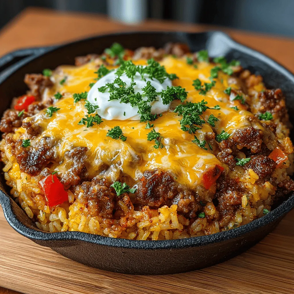 - 1 pound ground beef - 1 medium onion, diced - 2 cloves garlic, minced - 1 cup long-grain white rice - 1 can (14.5 ounces) diced tomatoes with green chilies - 2 cups beef broth - 1 cup frozen mixed vegetables (peas, carrots, corn, etc.) - 1 teaspoon onion powder - 1 teaspoon garlic powder - 1 teaspoon smoked paprika - Salt and pepper to taste - 1 cup shredded cheese (cheddar or a blend)