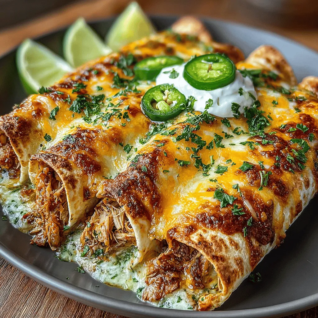 - 2 cups cooked rotisserie chicken, shredded - 1 cup green enchilada sauce (store-bought or homemade) - 1 cup sour cream - 1 cup shredded cheese (cheddar, Monterey Jack, or a blend) - 8 corn tortillas - 1/2 cup diced green chiles (optional) - 1 teaspoon cumin - 1 teaspoon garlic powder - Fresh cilantro for garnish (optional)