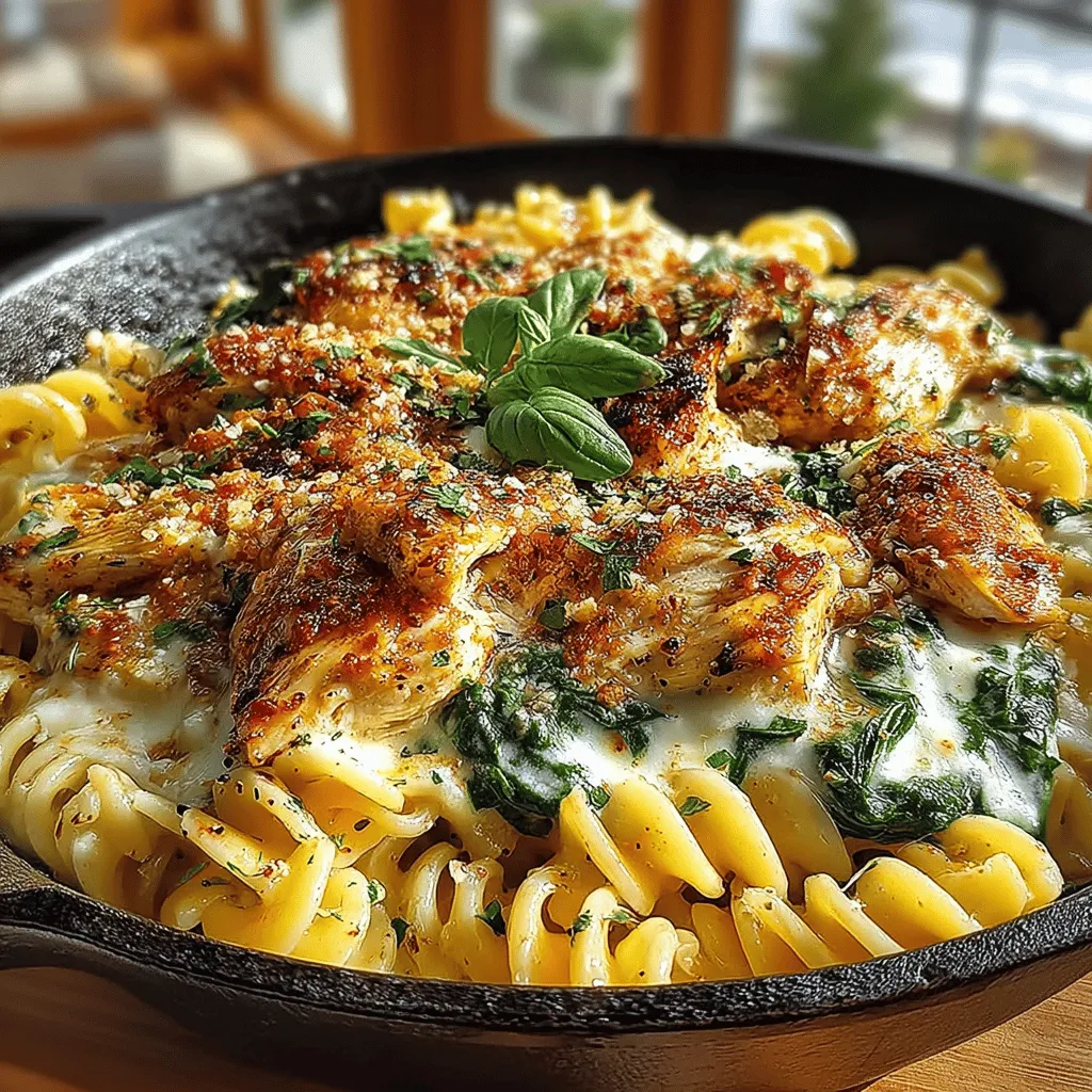 - 8 ounces penne or rotini pasta - 2 tablespoons olive oil - 1 pound boneless, skinless chicken breast, diced - 1 small onion, finely chopped - 3 cloves garlic, minced - 4 cups fresh spinach - 1 cup heavy cream - 1 cup chicken broth - 1/2 cup grated Parmesan cheese - 1 teaspoon Italian seasoning - Salt and pepper, to taste - Fresh basil, for garnish (optional)