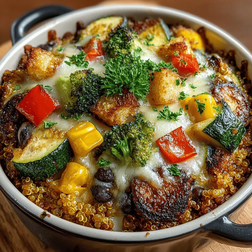Looking for a comforting yet nutritious dish that will please the whole family? The Veggie-Packed Cheesy Quinoa Casserole is the answer. This delightful recipe combines protein-rich quinoa with vibrant vegetables and a melty, cheesy topping, creating a dish that's not only satisfying but also packed with nutrients. The high fiber content, vitamins, and minerals from the assorted vegetables, along with the protein from quinoa and black beans, make this casserole a wholesome option for any meal.