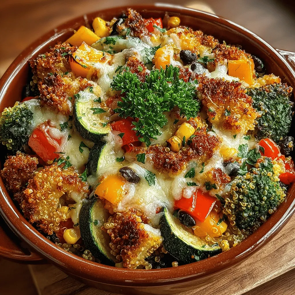 Looking for a comforting yet nutritious dish that will please the whole family? The Veggie-Packed Cheesy Quinoa Casserole is the answer. This delightful recipe combines protein-rich quinoa with vibrant vegetables and a melty, cheesy topping, creating a dish that's not only satisfying but also packed with nutrients. The high fiber content, vitamins, and minerals from the assorted vegetables, along with the protein from quinoa and black beans, make this casserole a wholesome option for any meal.