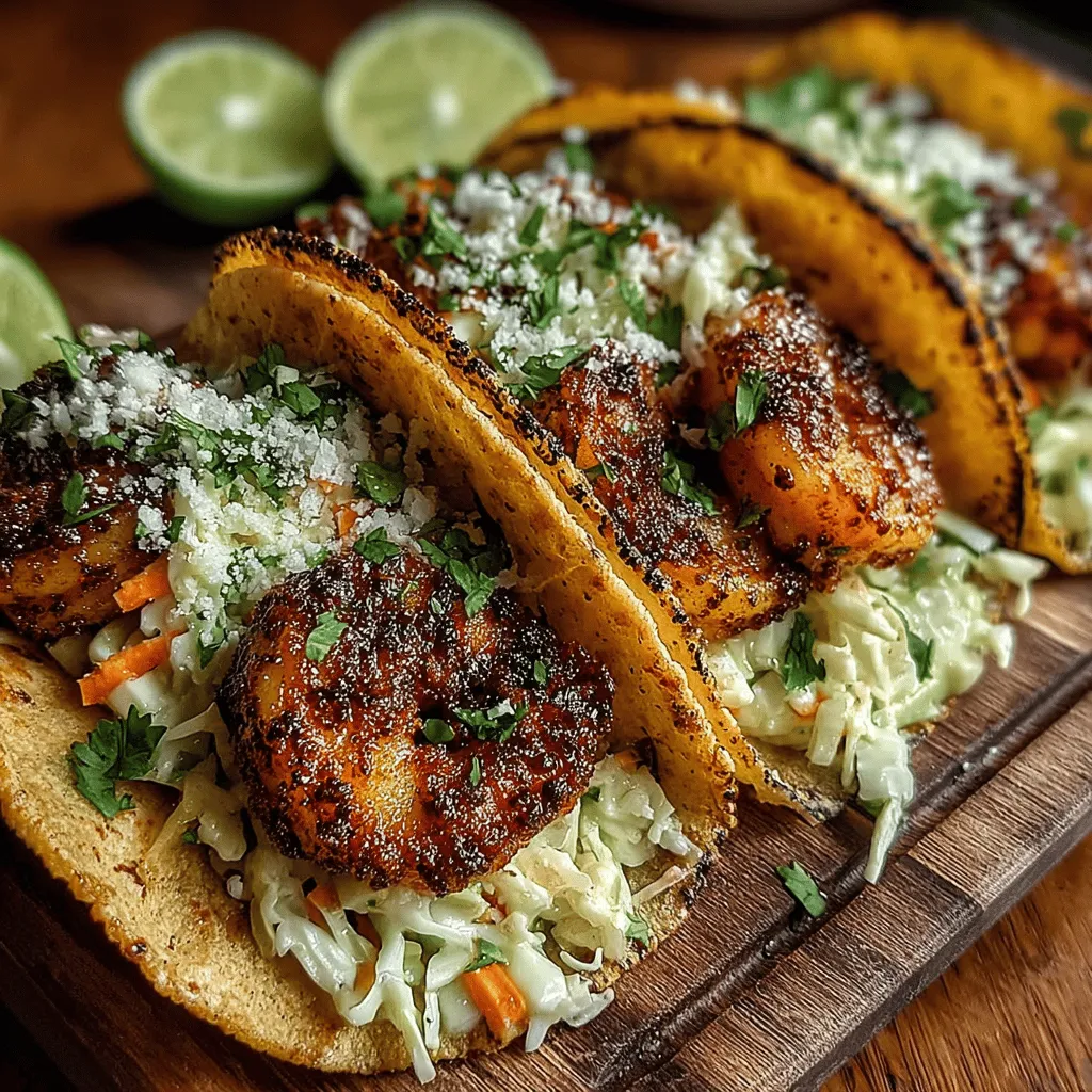- 1 pound shrimp, peeled and deveined - 2 tablespoons olive oil - 1 teaspoon chili powder - 1 teaspoon paprika - 1 teaspoon garlic powder - ½ teaspoon cumin - Juice of 1 lime - Salt and pepper to taste - 2 cups green cabbage, finely shredded - 1 cup red cabbage, finely shredded - ½ cup mayonnaise - 2 tablespoons apple cider vinegar - 1 tablespoon honey - 8 small corn or flour tortillas - Fresh cilantro, for garnish - Lime wedges, for serving
