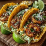 - 1 pound shrimp, peeled and deveined - 2 tablespoons olive oil - 1 teaspoon chili powder - 1 teaspoon paprika - 1 teaspoon garlic powder - ½ teaspoon cumin - Juice of 1 lime - Salt and pepper to taste - 2 cups green cabbage, finely shredded - 1 cup red cabbage, finely shredded - ½ cup mayonnaise - 2 tablespoons apple cider vinegar - 1 tablespoon honey - 8 small corn or flour tortillas - Fresh cilantro, for garnish - Lime wedges, for serving
