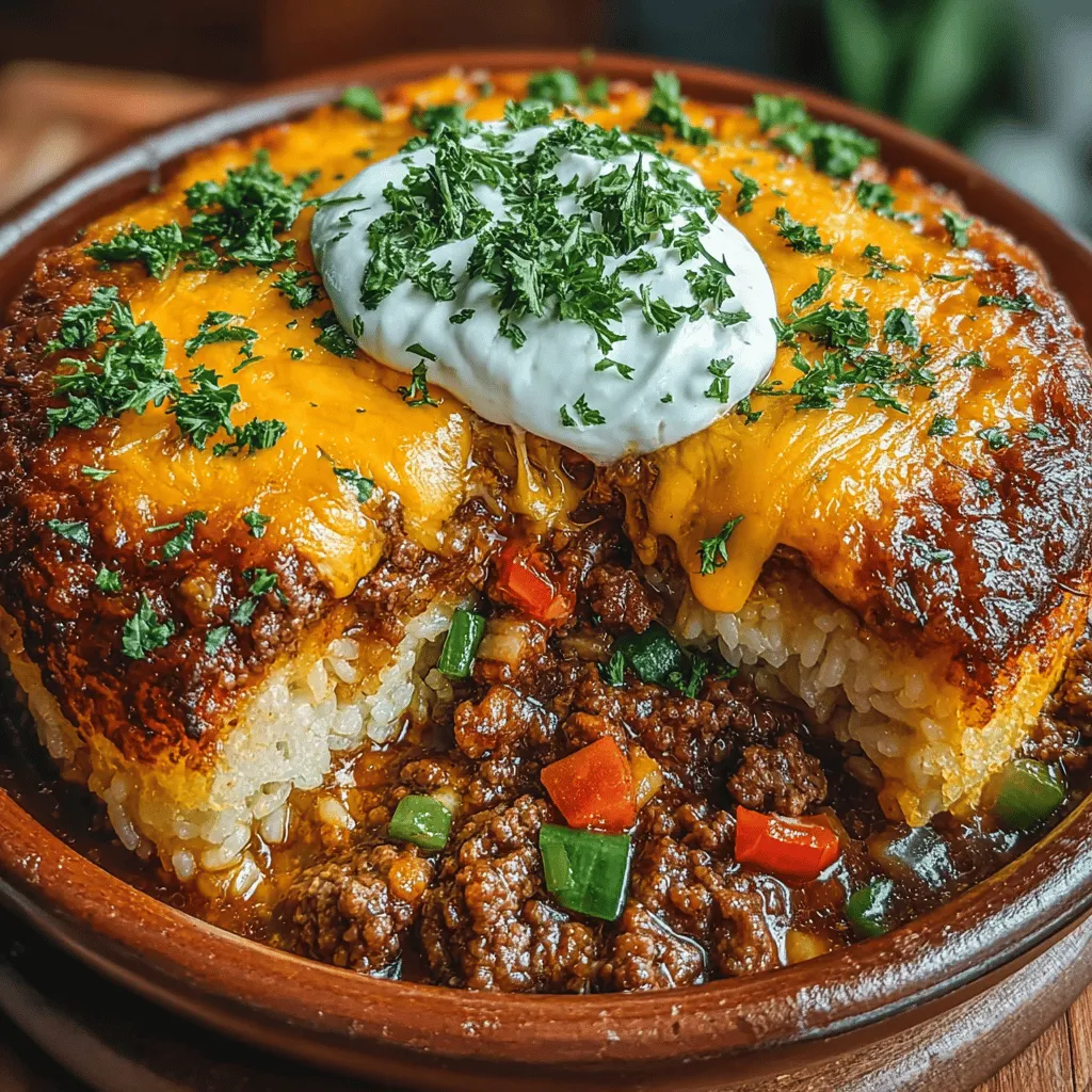 - 1 pound ground beef - 1 cup long-grain rice - 2 cups beef broth - 1 cup cheddar cheese, shredded - 1 cup mixed vegetables (carrots, peas, and corn) - 1 medium onion, diced - 2 cloves garlic, minced - 1 teaspoon oregano - 1 teaspoon paprika - Salt and pepper to taste - 2 tablespoons olive oil - Optional: fresh parsley for garnish